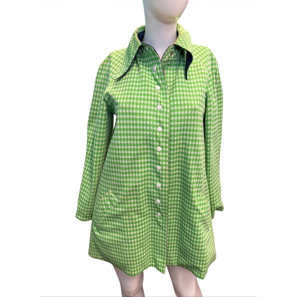 Vintage 70’s Green Checkered Jacket Women’s Size 8 coat Spring - Picture 2 of 10